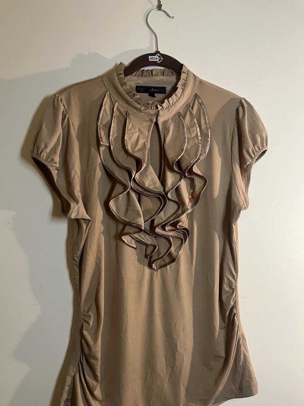 HEART & SOUL BLOUSE SIZE XL WOMENS RUFFLE COLLAR KEY HOLE NECK FESTIVE BOHO